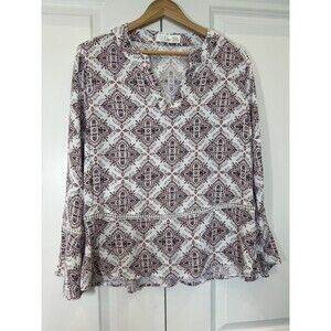Time and Tru Women's Blouse Size Medium Bell Sleeve Boho Paisley Print